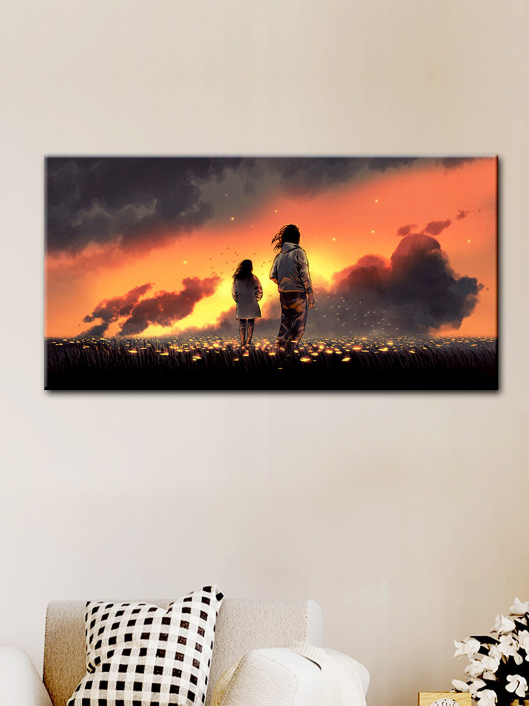 

WALLMANTRA Multicoloured Couple In Garden Scenery Canvas Printed Painting, Multi