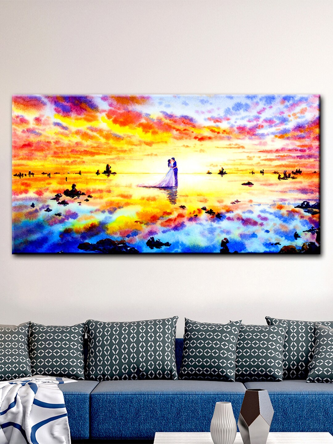 

WALLMANTRA Multicoloured Love Couple Abstract Beautiful Scenery Canvas Printed Painting, Multi