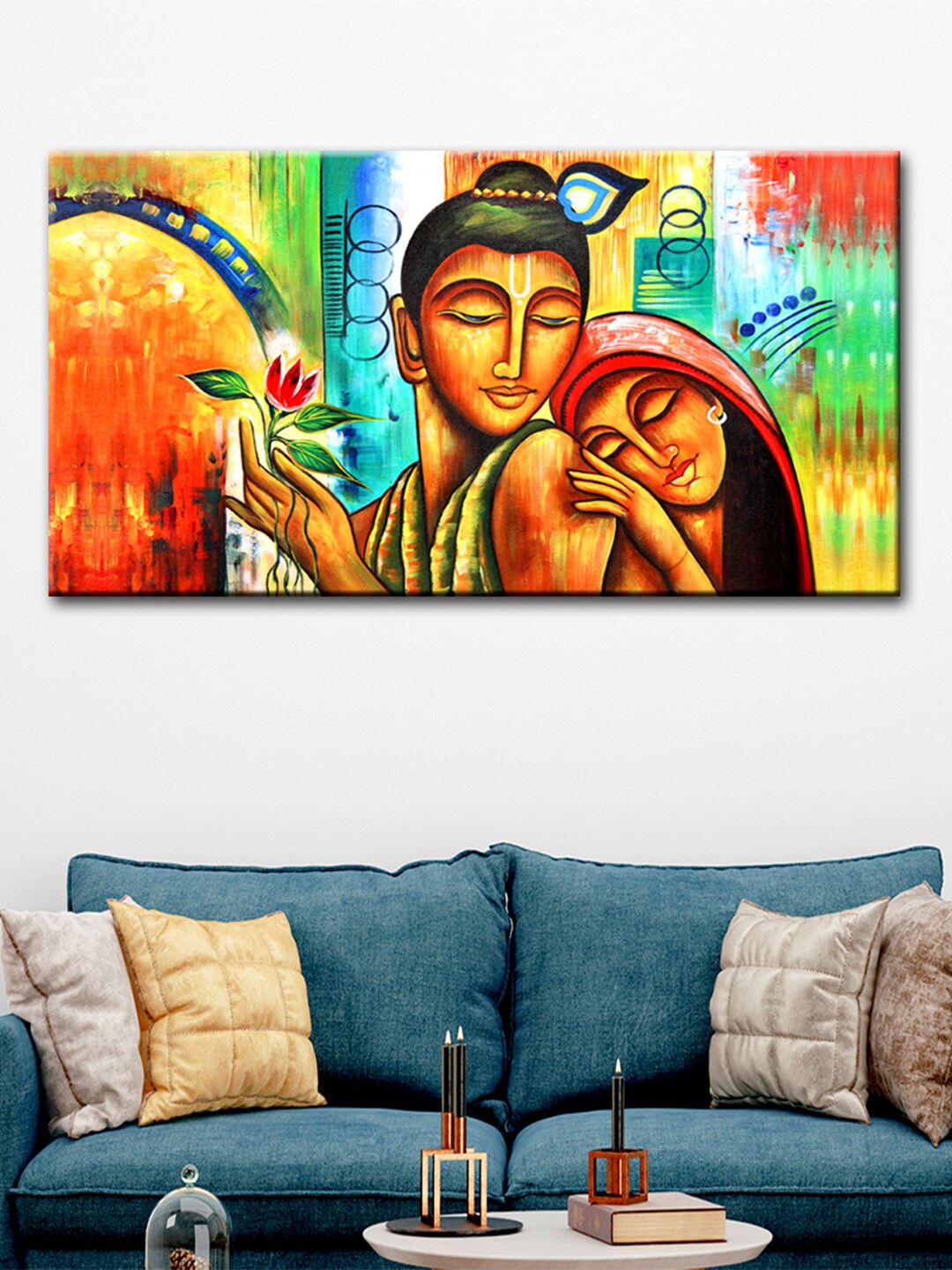 

WALLMANTRA Multicoloured Radha Krishna Beautiful Canvas Printed Painting, Multi