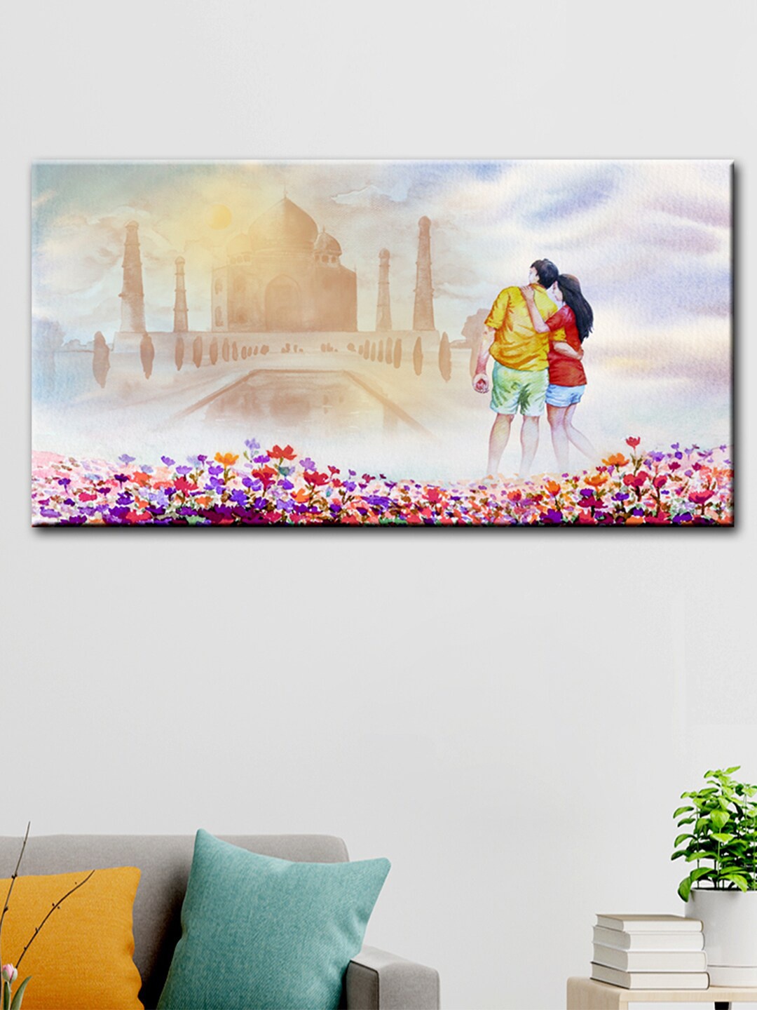 

WALLMANTRA Multicoloured Love Couple Scenery Canvas Printed Painting, Multi