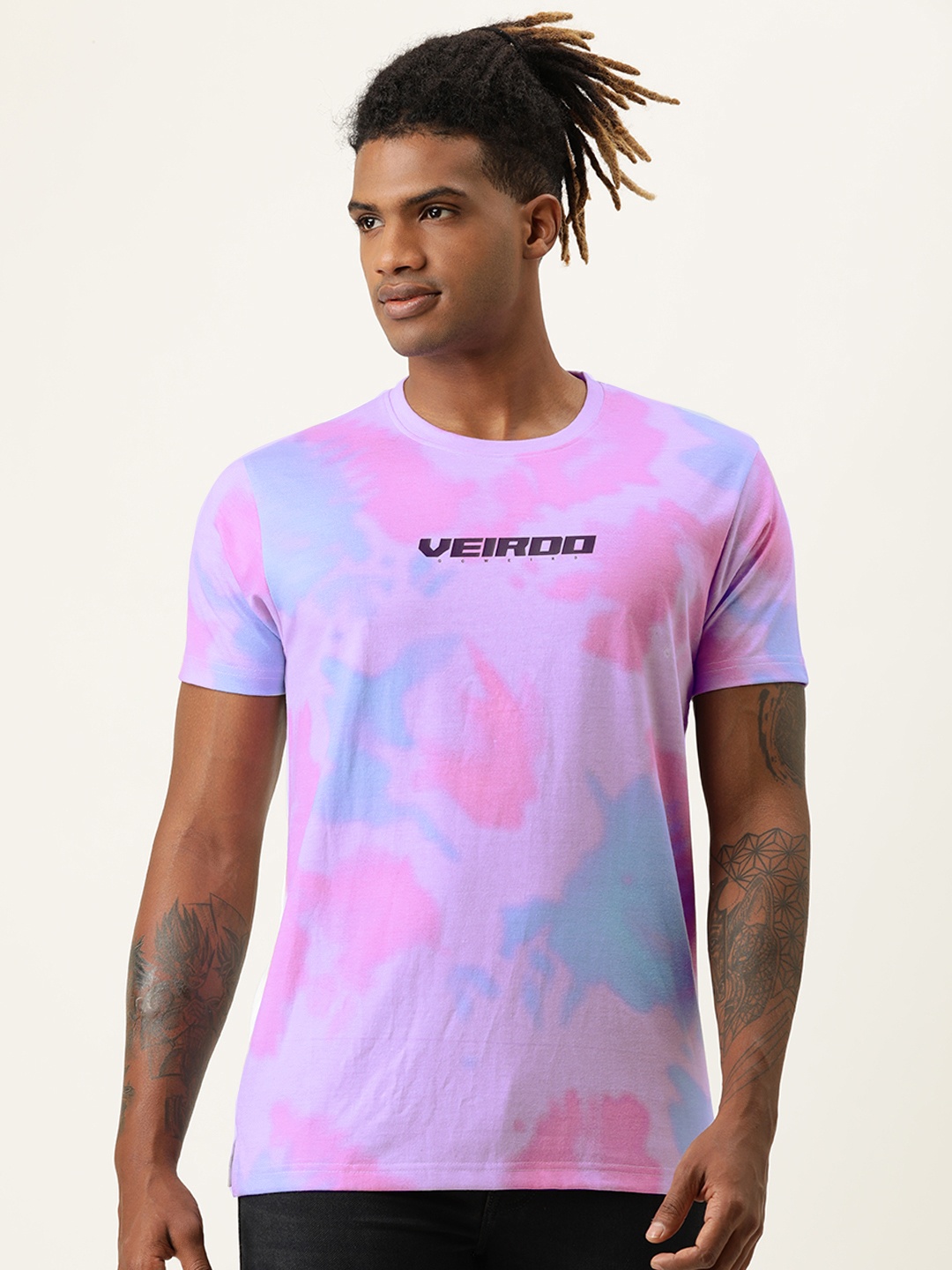 

VEIRDO Men Pink & Lavender Tie and Dye Printed T-shirt