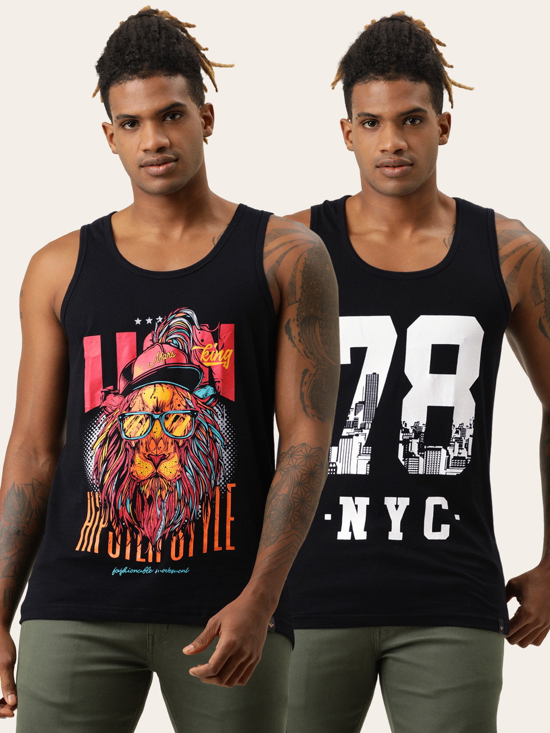 

VEIRDO Men Pack of 2 Black Printed Pure Cotton T-shirt