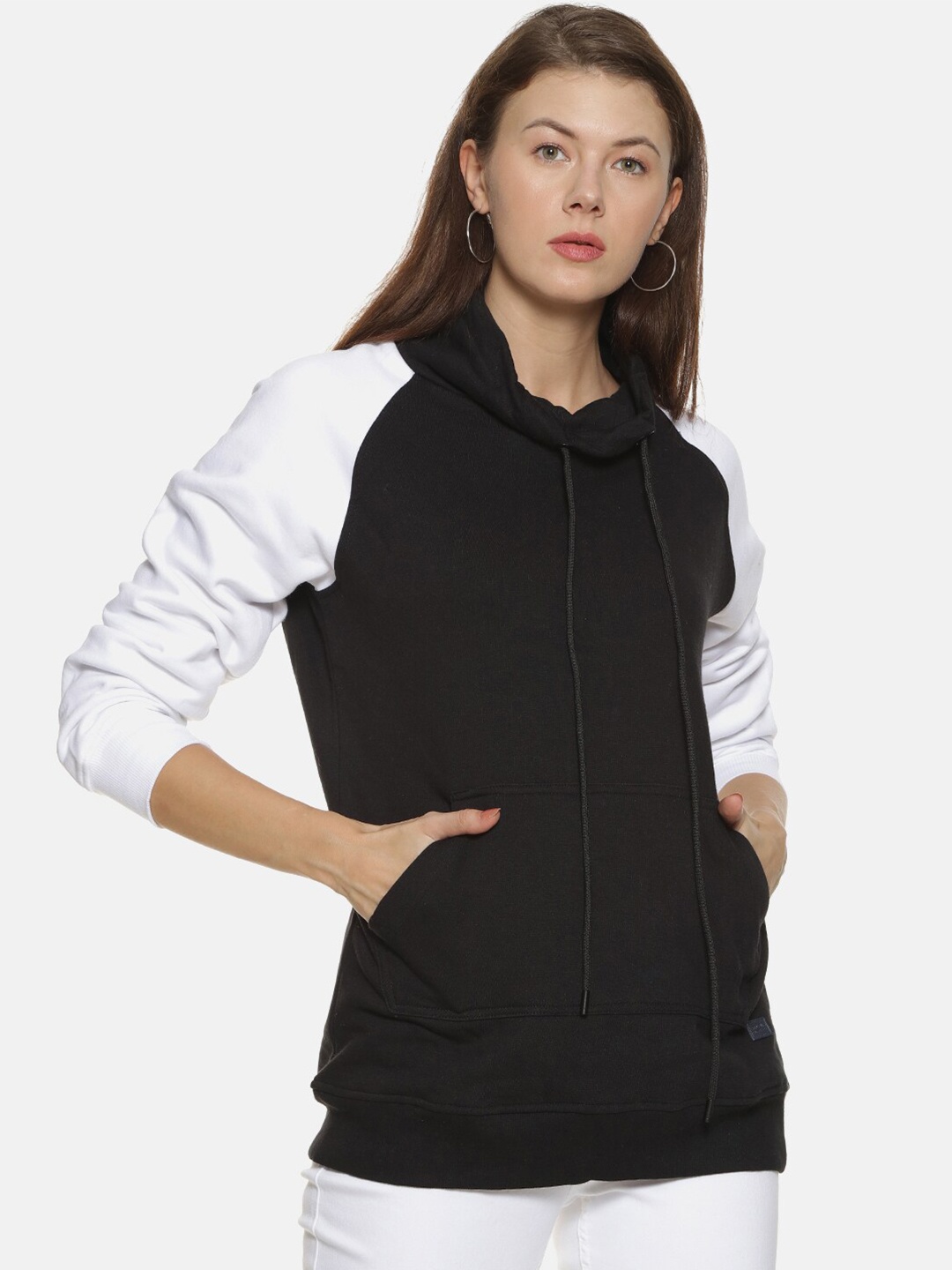 

Campus Sutra Women Black Colourblocked Pure Cotton Sweatshirt