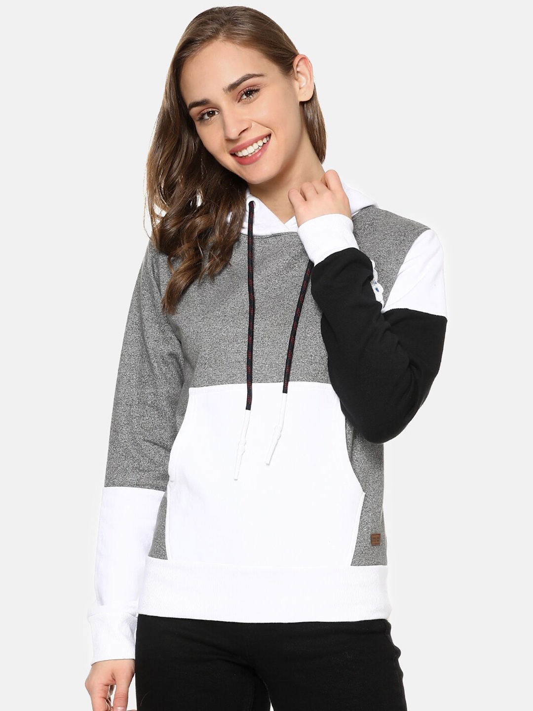 

Campus Sutra Women Grey Colourblocked Sweatshirt