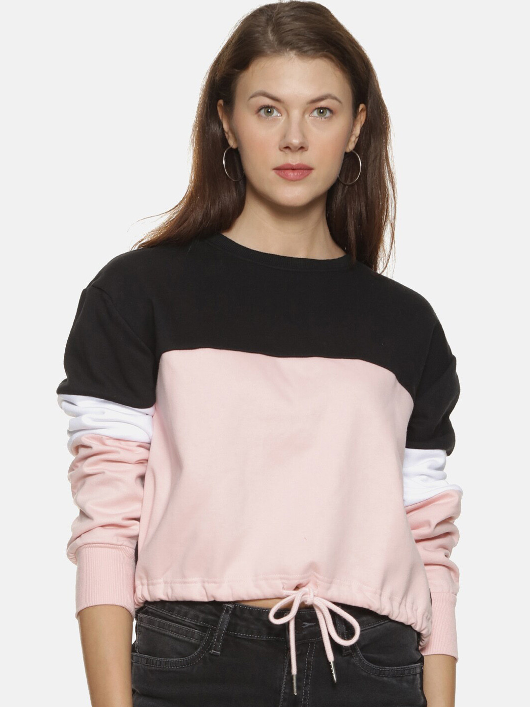 

Campus Sutra Women Black Colourblocked Sweatshirt