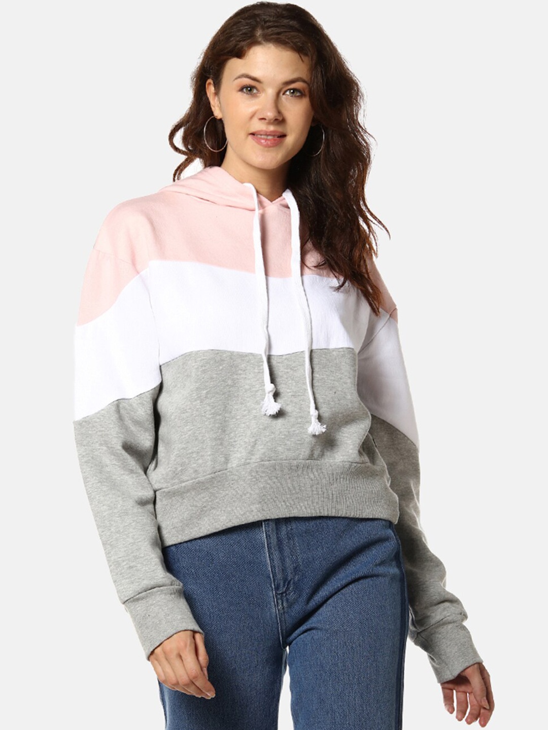 

Campus Sutra Women Grey Colourblocked Pure Cotton Sweatshirt