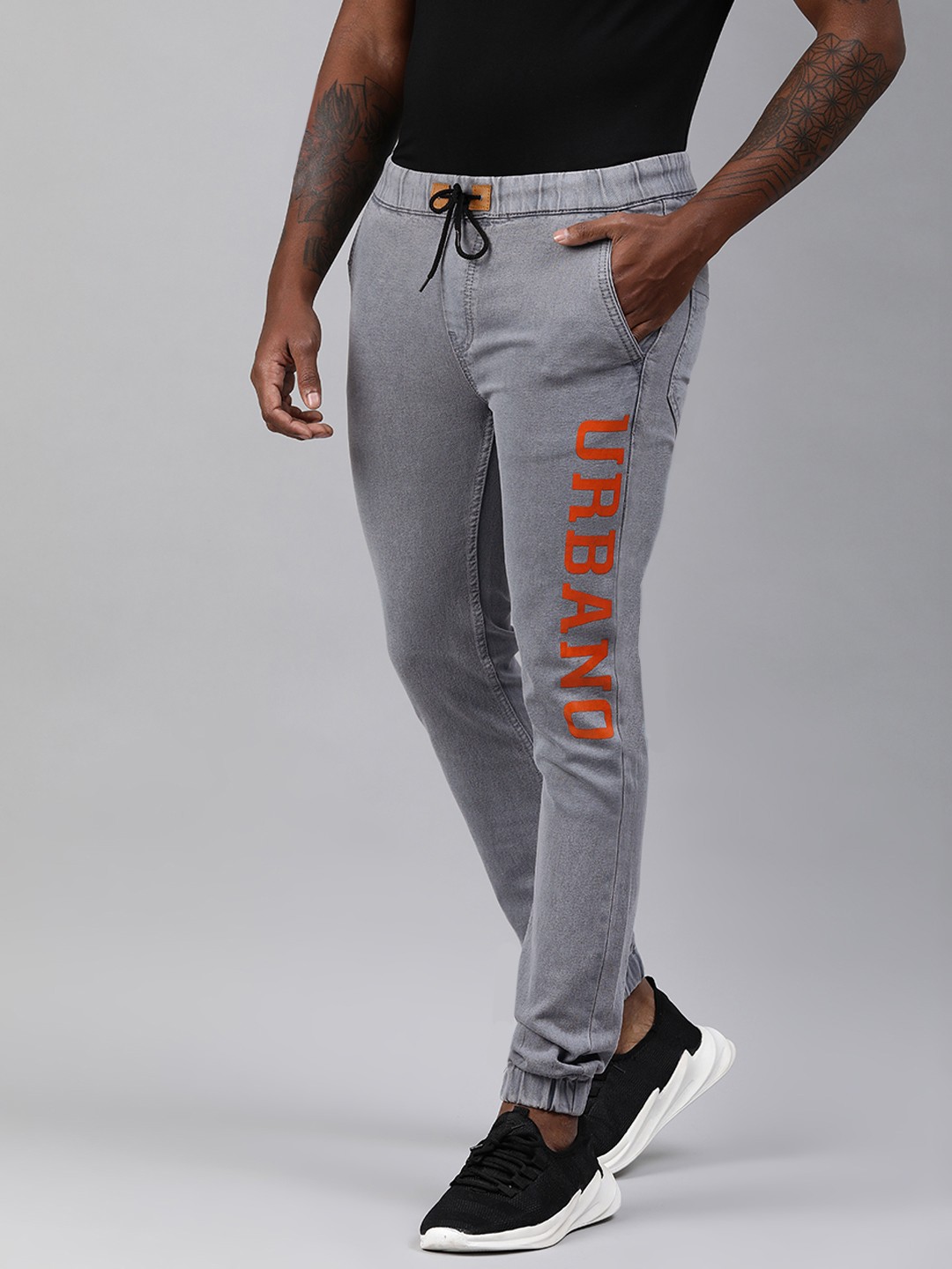 

Urbano Fashion Men Grey Slim Fit Printed Stretchable Jogger Jeans