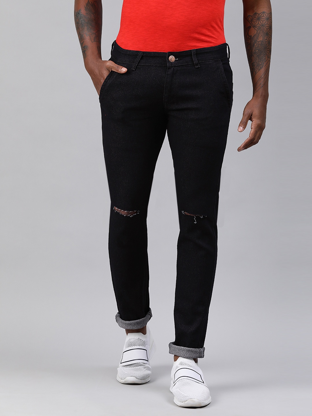 

Urbano Fashion Men Black Slim Fit Slash Knee Stretchable Jeans