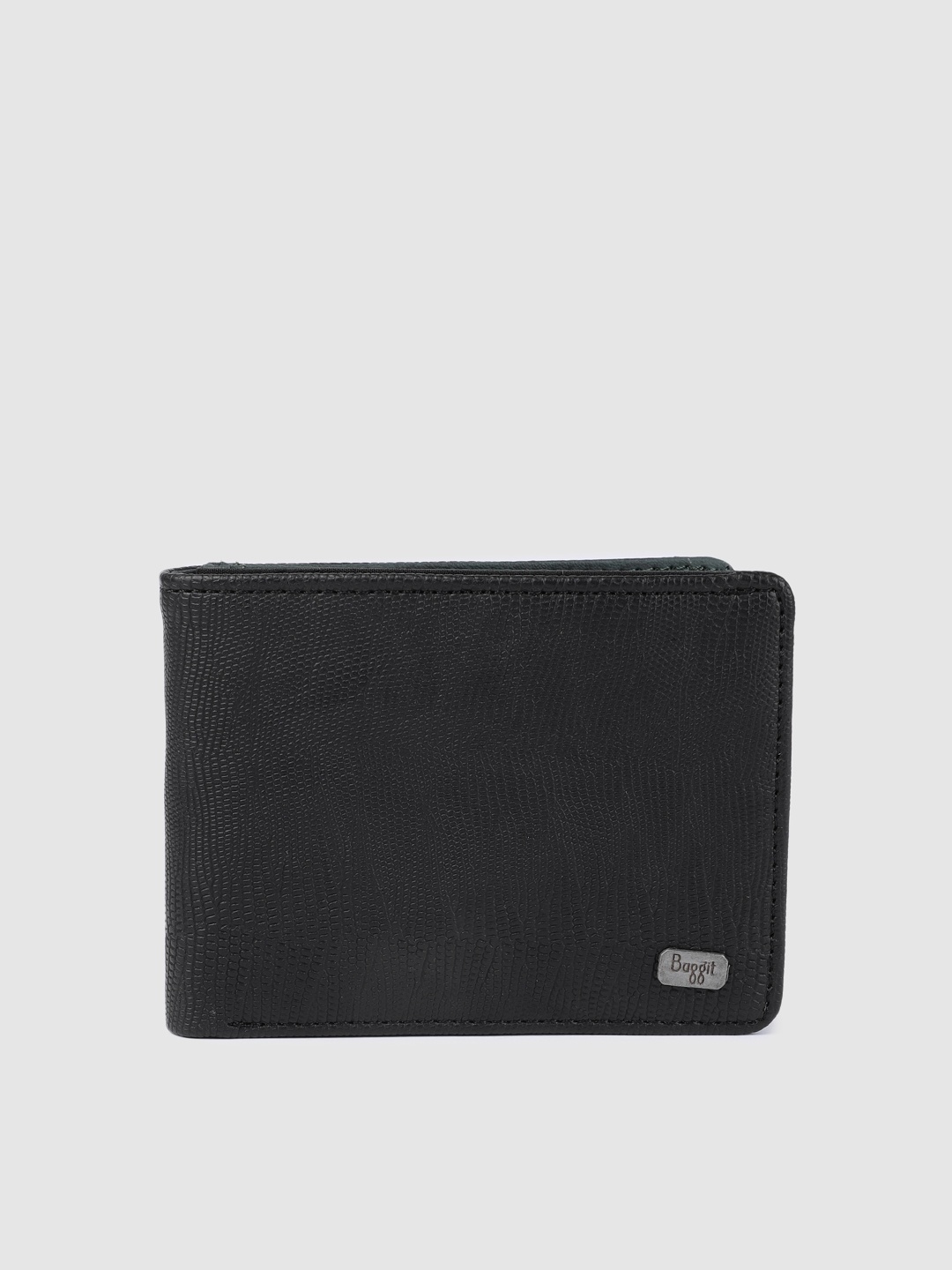 

Baggit Men Black Animal Textured Two Fold Wallet