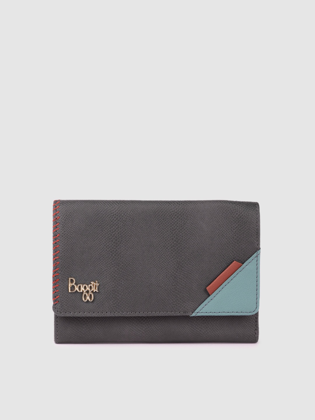 

Baggit Women Grey & Blue Animal Textured Three Fold Wallet