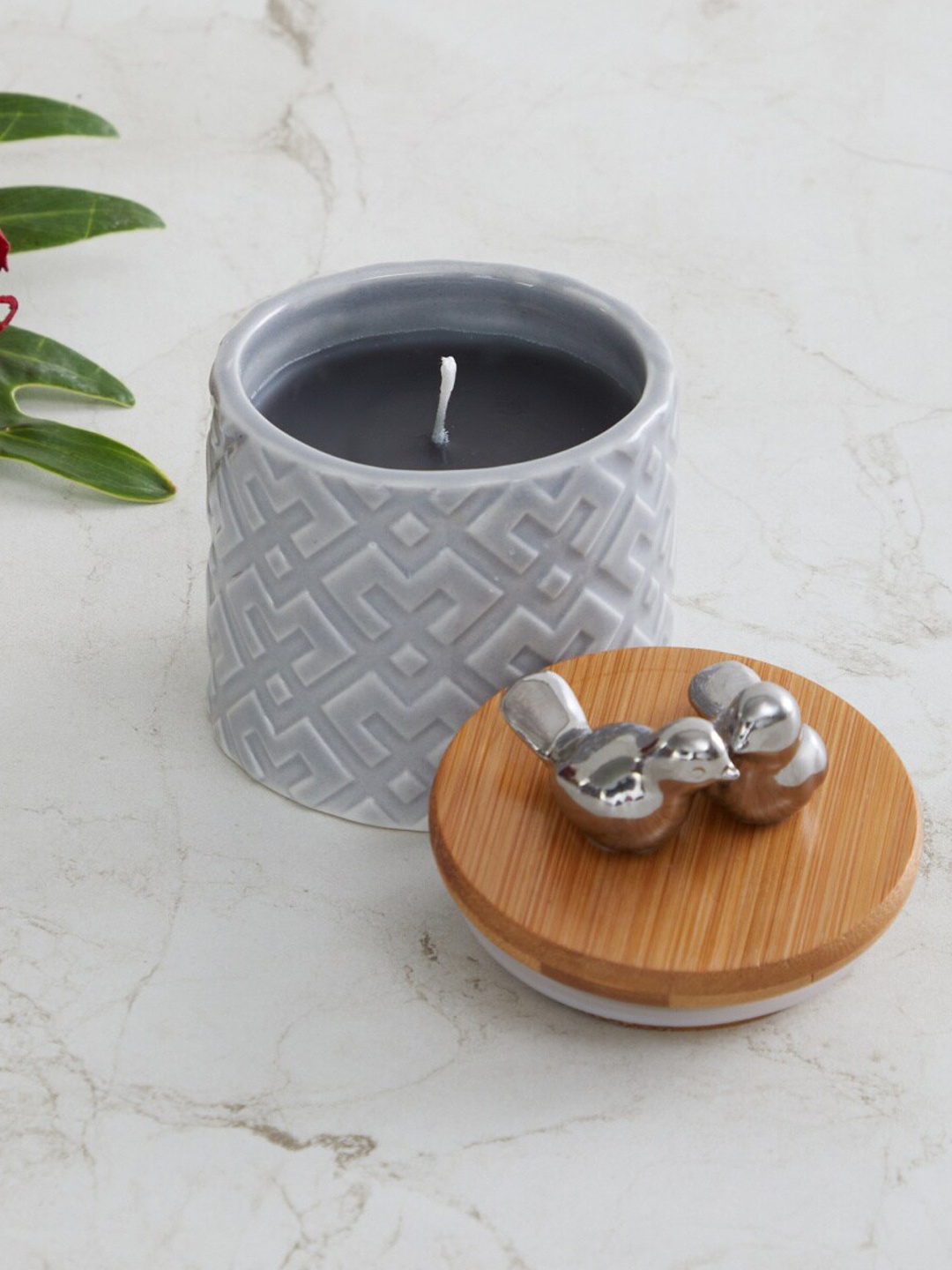 

Home Centre Grey & Brown Marshmallow Cedarwood Jar Candle With Bird Lid