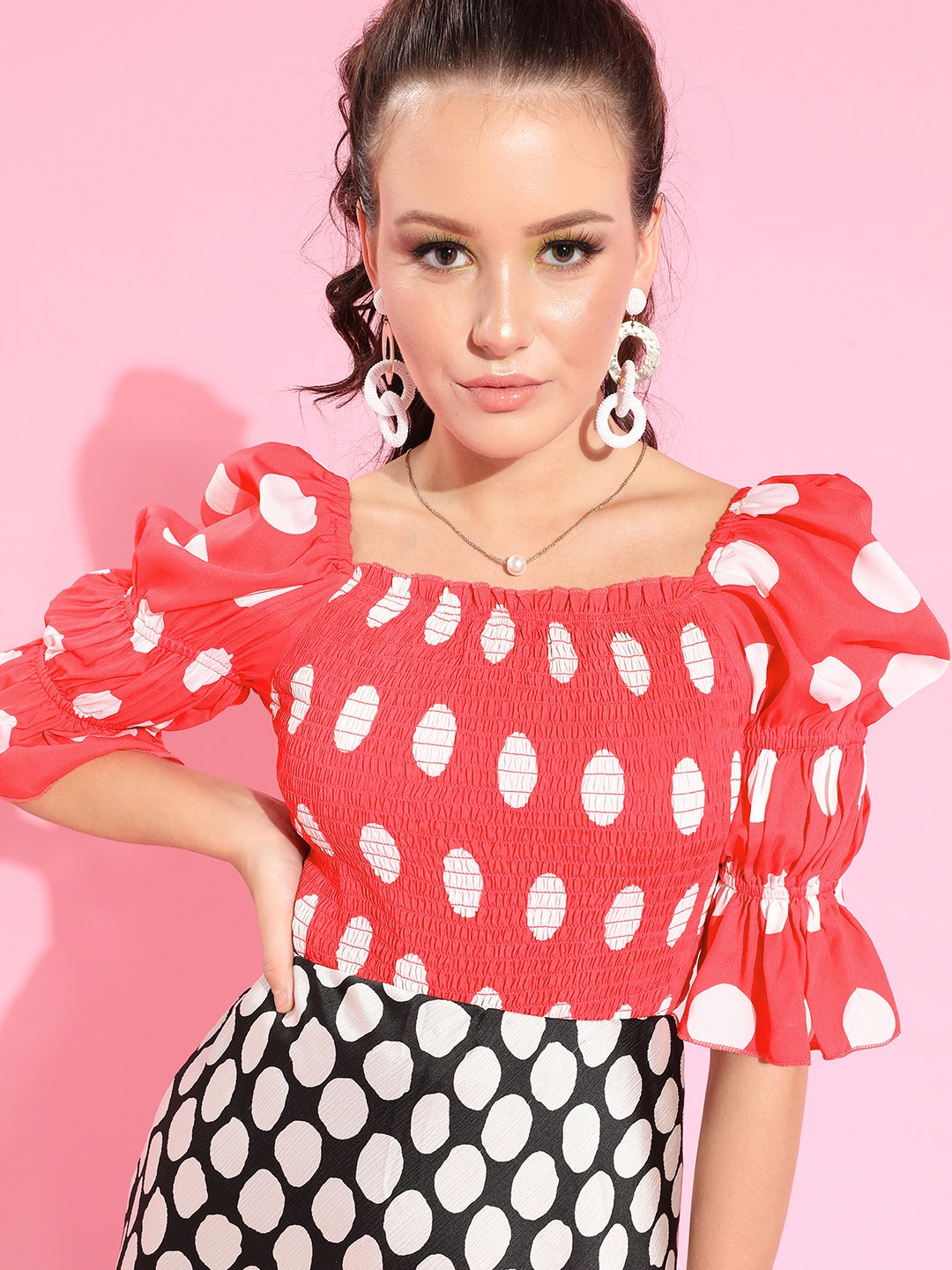 

Antheaa Women Pretty Pink Polka Dots Top