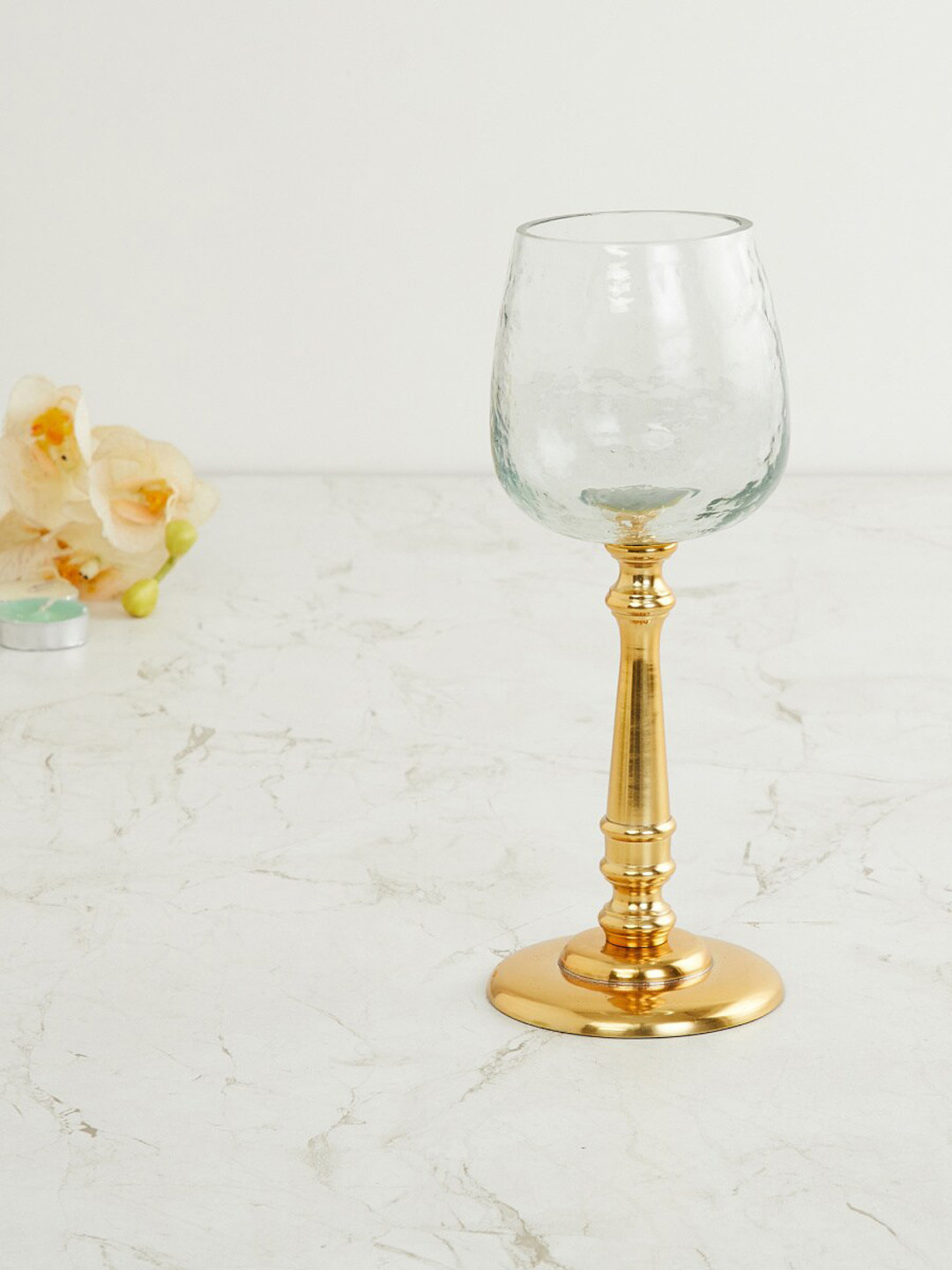 

Home Centre Transparent & Gold-Toned Fiesta Sergio Glass Votive Holder