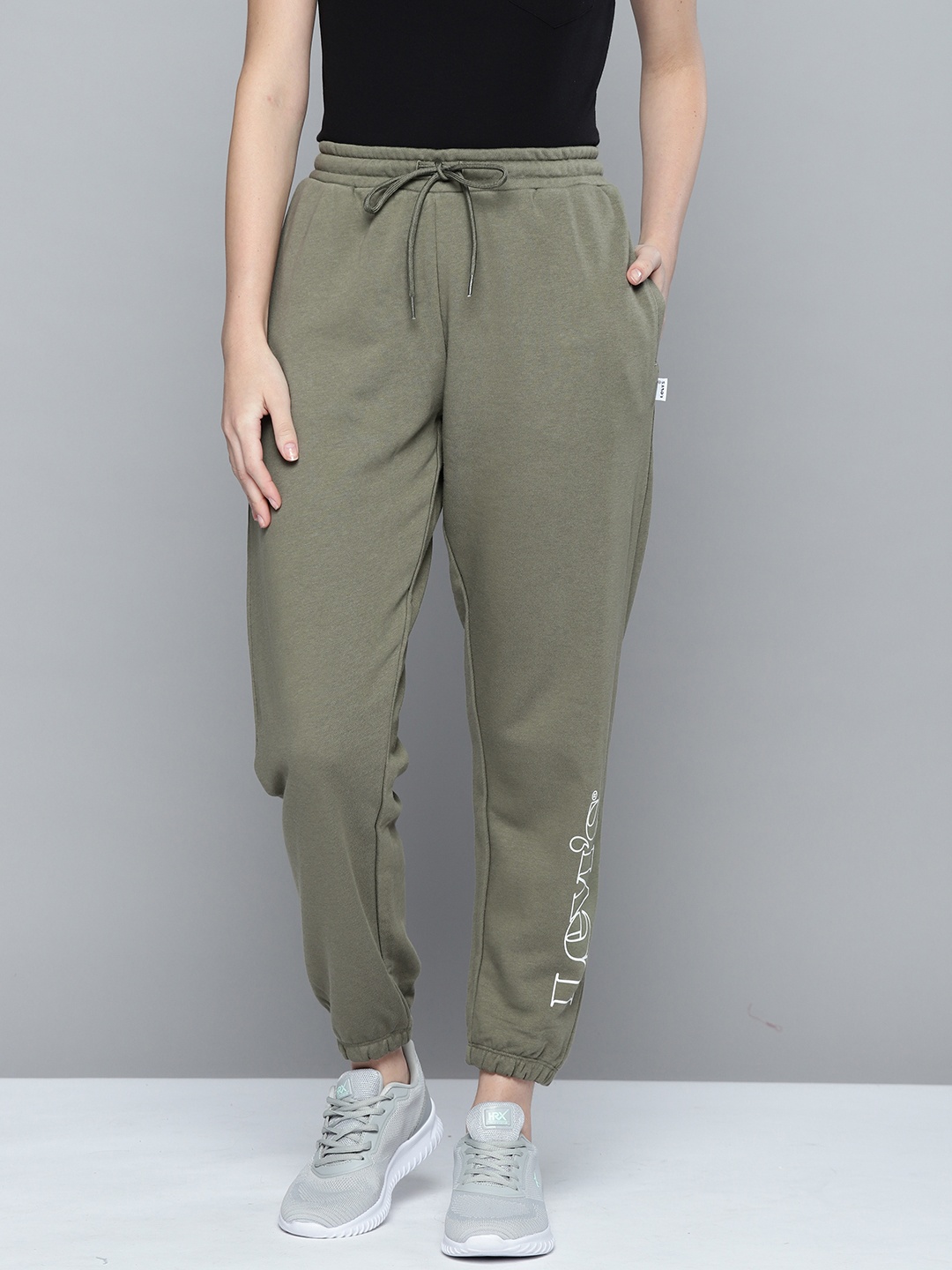 

Levis Women Olive Green Solid Joggers with Brand Logo Print Detail