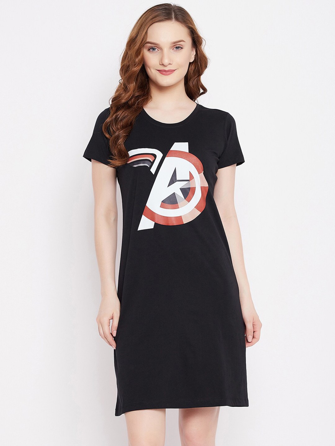 

Marvel by Wear Your Mind Women Black Avengers Printed Pure Cotton Sleep Shirt