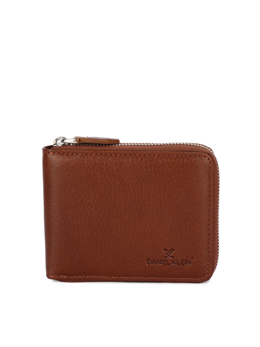 

Daniel Klein Men Brown Textured Leather Zip Around Wallet