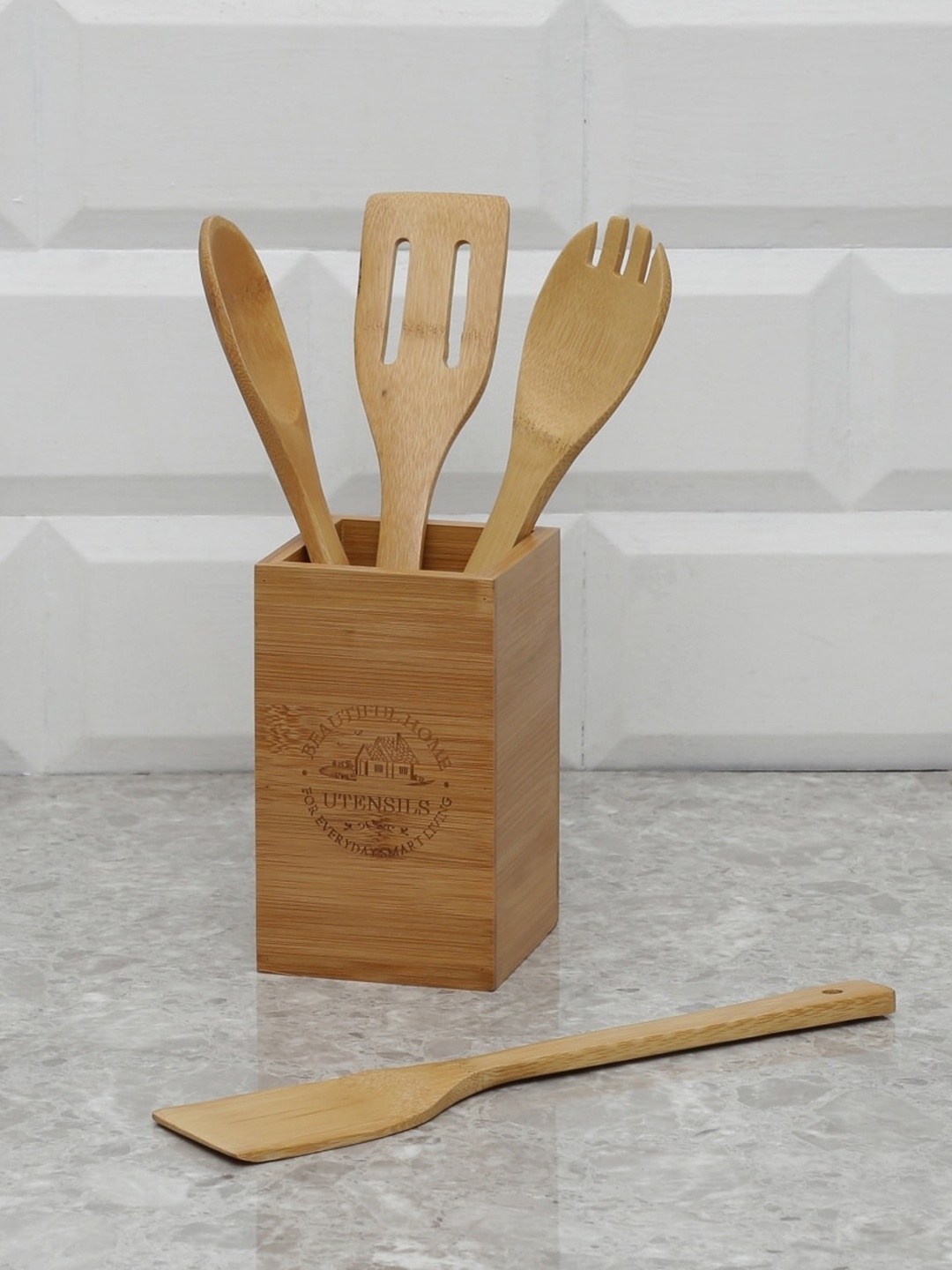 

Home Centre Brown 5-Piece Bamboo Utensil Set with Holder