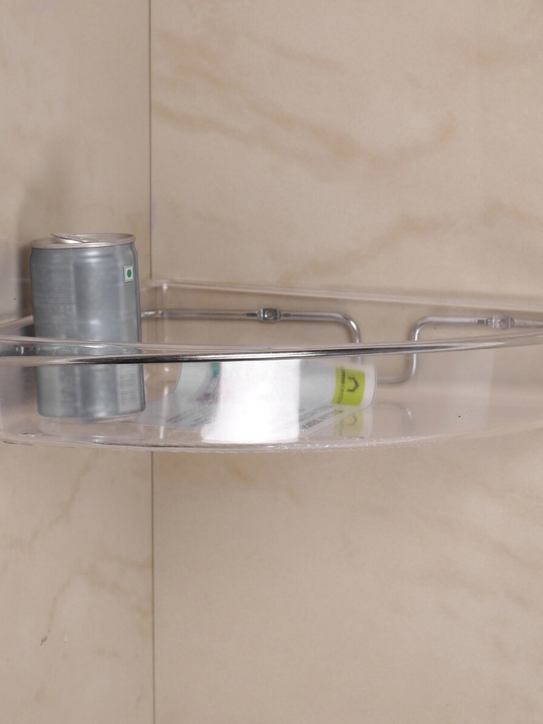 

Home Centre Silver-Toned & Transparent Metal Corner Wall Shelf