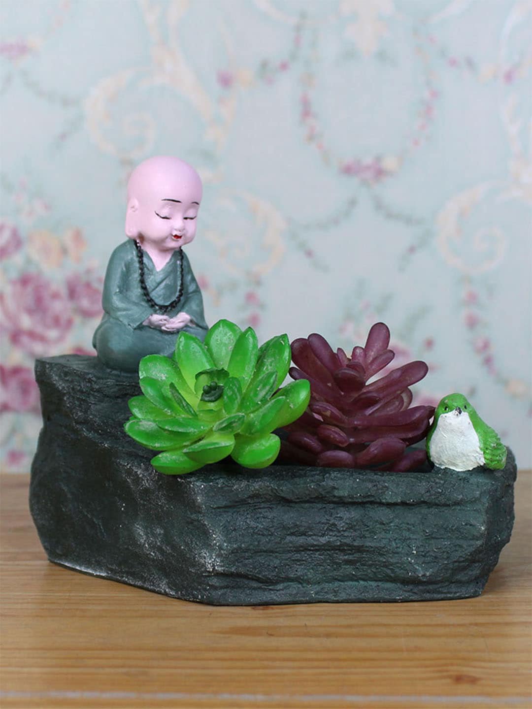 

Wonderland Green & Pink Monk With Bird Planter