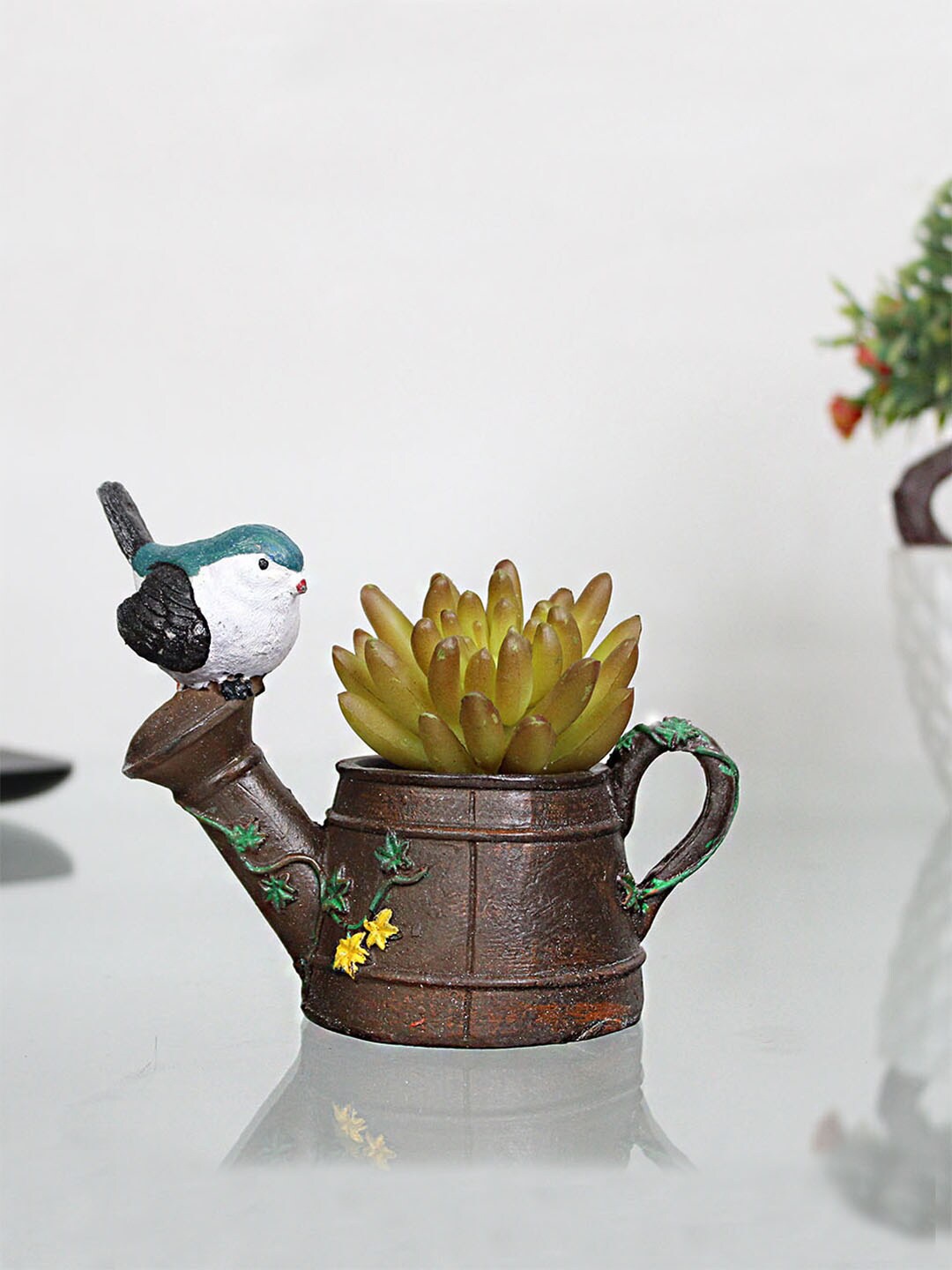 

Wonderland Brown & White Bird On Watercan Planter