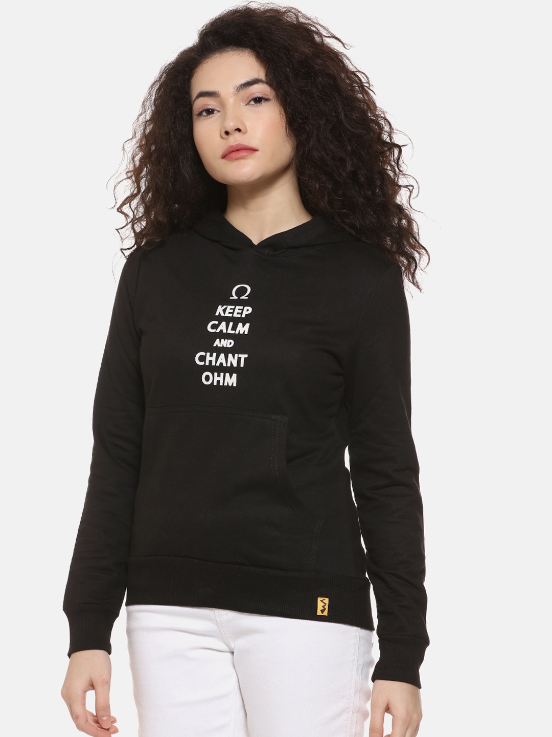 

Campus Sutra Women Black Typography Printed Hooded Sweatshirt