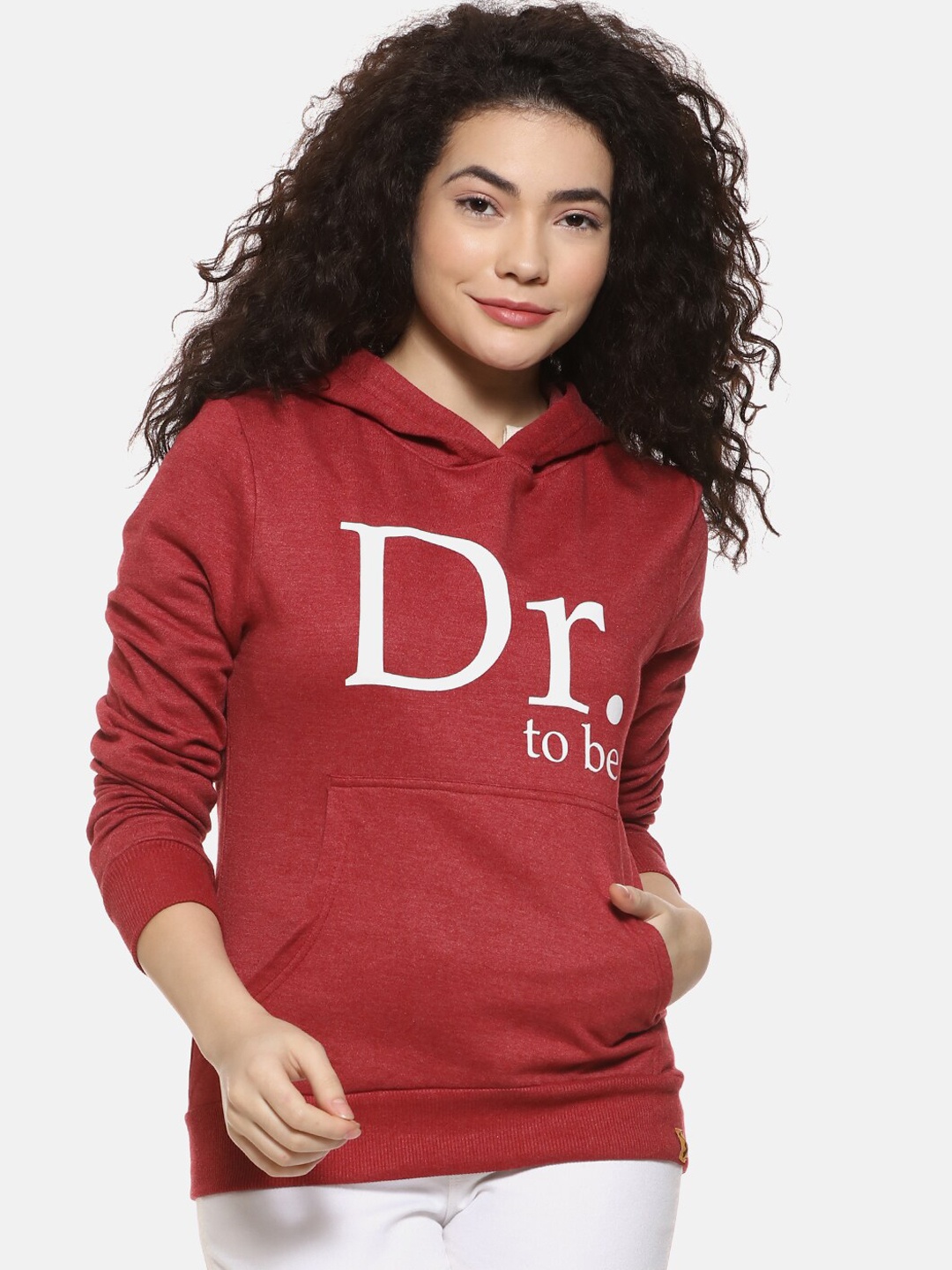 

Campus Sutra Women Maroon Typography Printed Hooded Sweatshirt