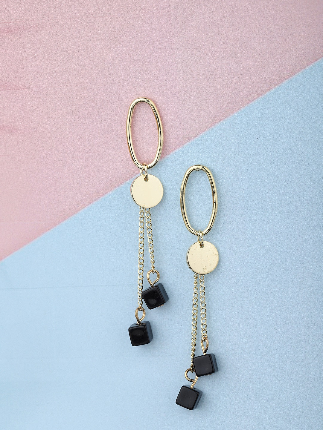 

Carlton London Black Gold-Plated Contemporary Drop Earrings