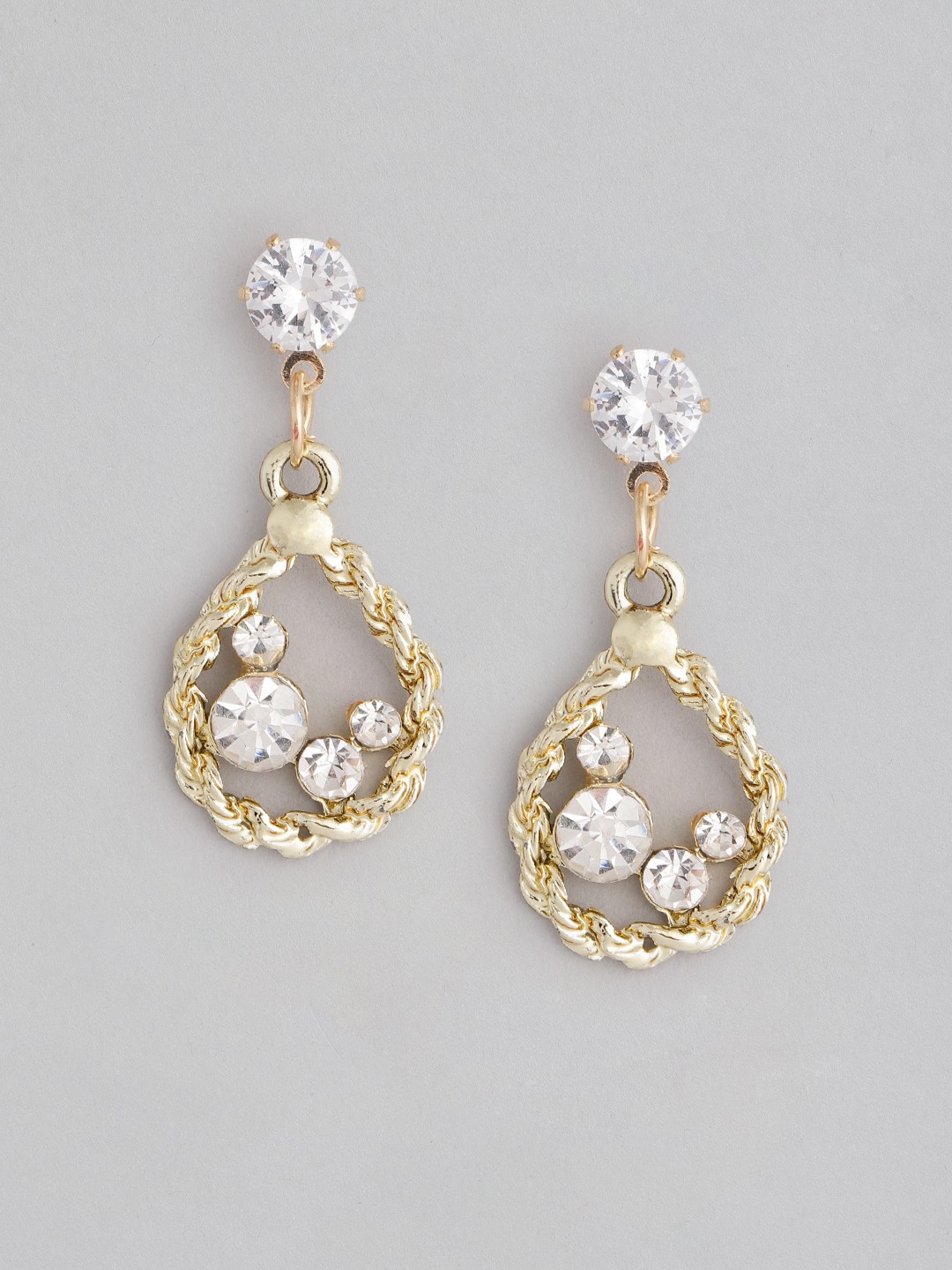 

Carlton London Gold-Plated Stone-Studded Teardrop Shaped Drop Earrings