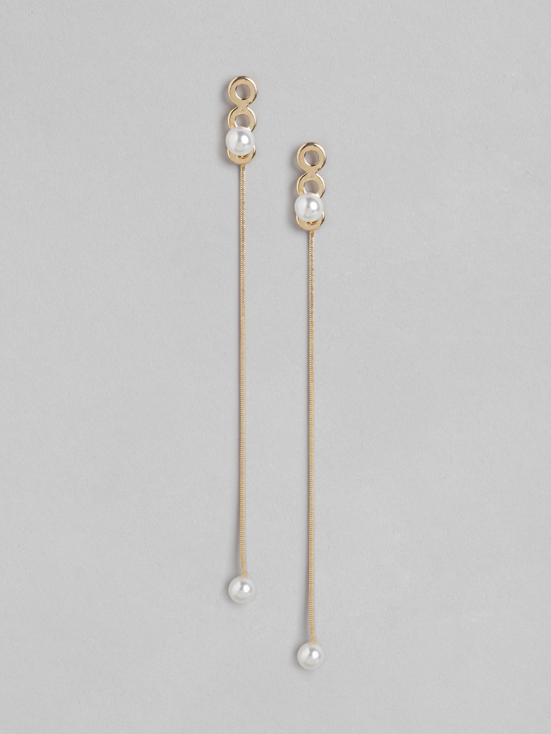 

Carlton London Off White Gold-Plated Contemporary Drop Earrings with Detachable Chain