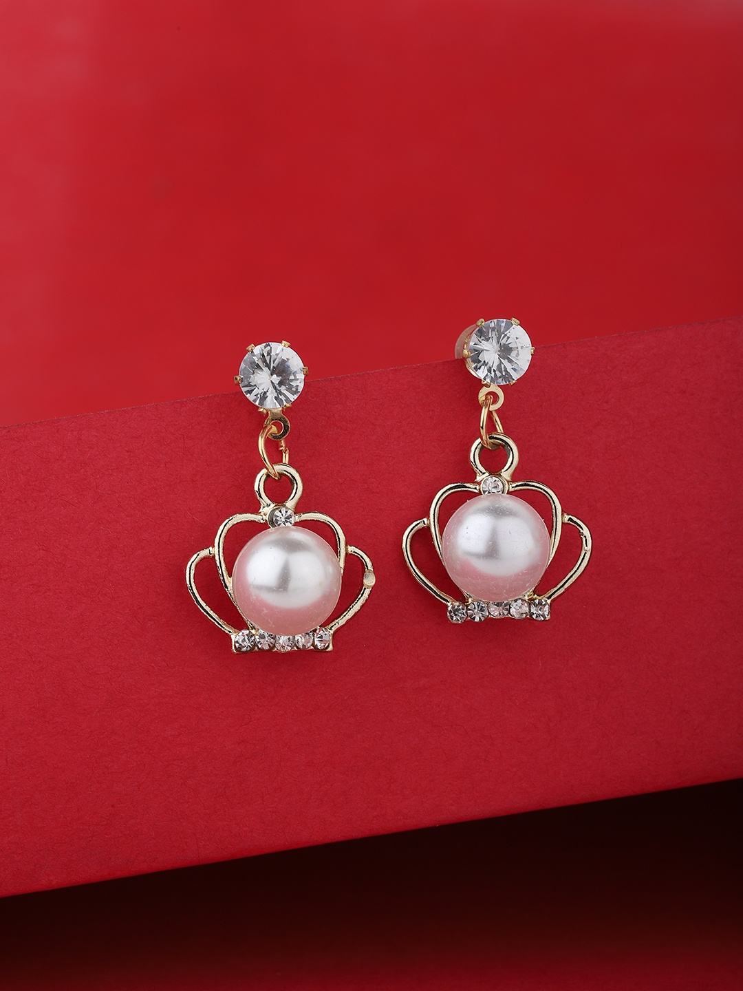 

Carlton London Off-White Gold-Plated Beaded Contemporary Drop Earrings