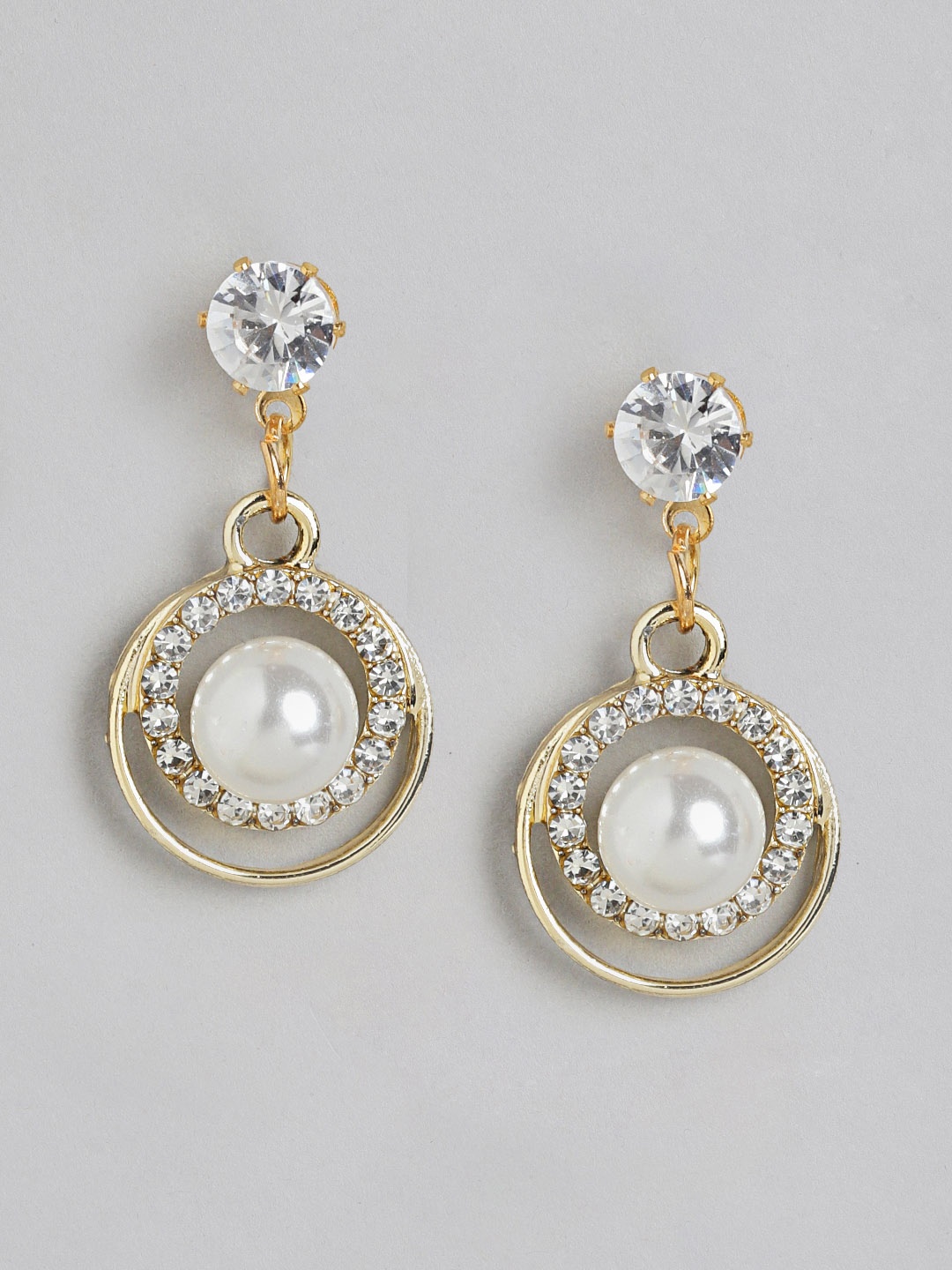 

Carlton London Gold-Toned & White Gold-Plated Studded & Beaded Circular Drop Earrings