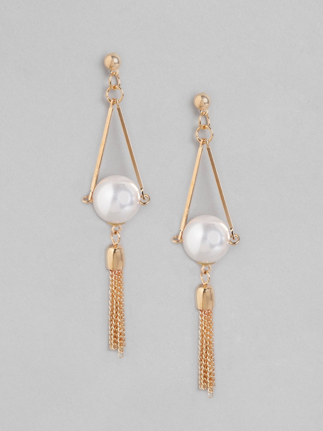 

Carlton London Gold-Toned & White Gold-Plated Tasselled Triangular Drop Earrings