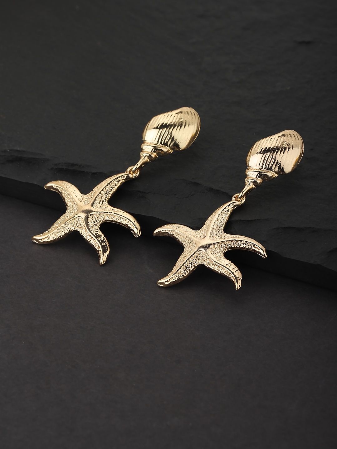 

Carlton London Gold-Plated Starfish & Sea Shell Shaped Drop Earrings