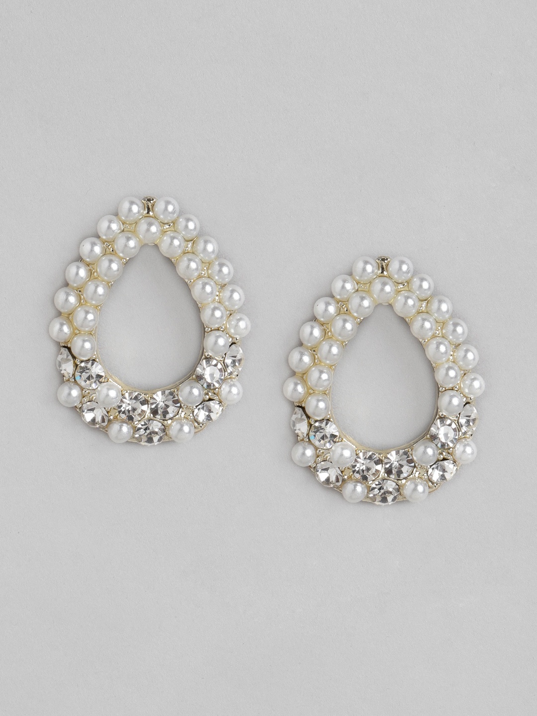 

Carlton London Off White Gold-Plated Beaded Teardrop Shaped Drop Earrings