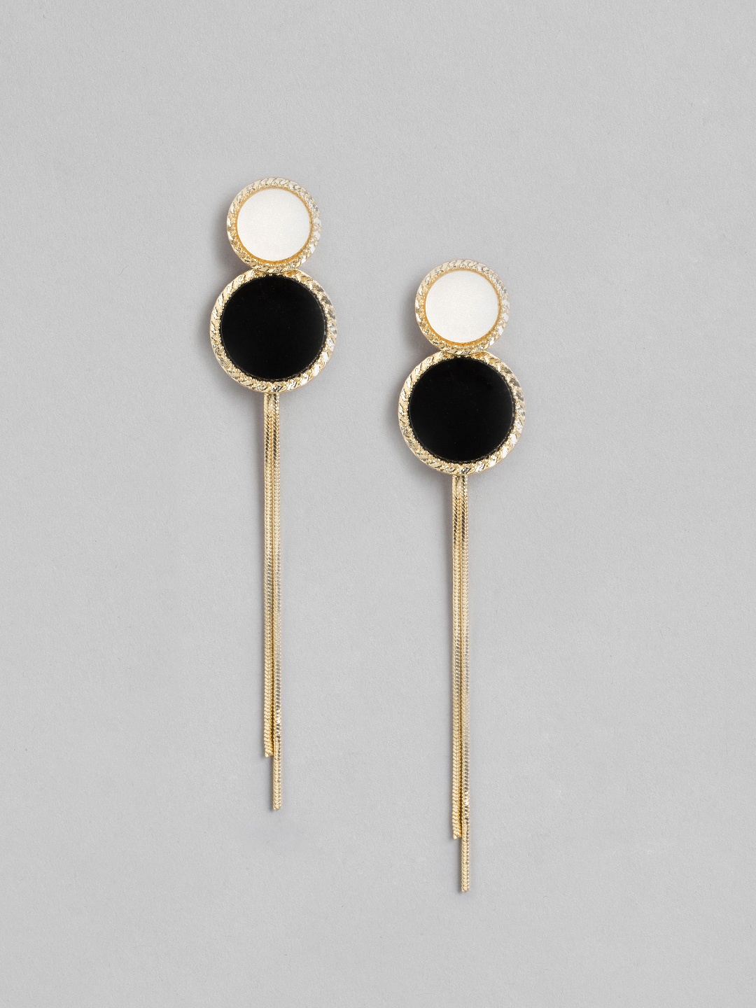 

Carlton London White & Black Gold-Plated Contemporary Drop Earrings