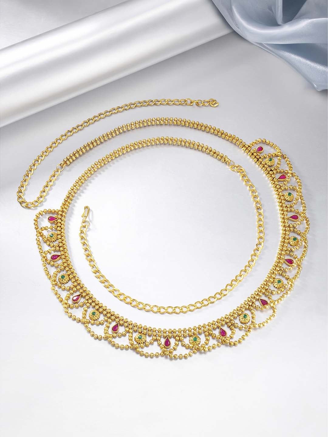 

Peora Gold Plated Red & Green Kundan Studded Embellished Kamarbandh