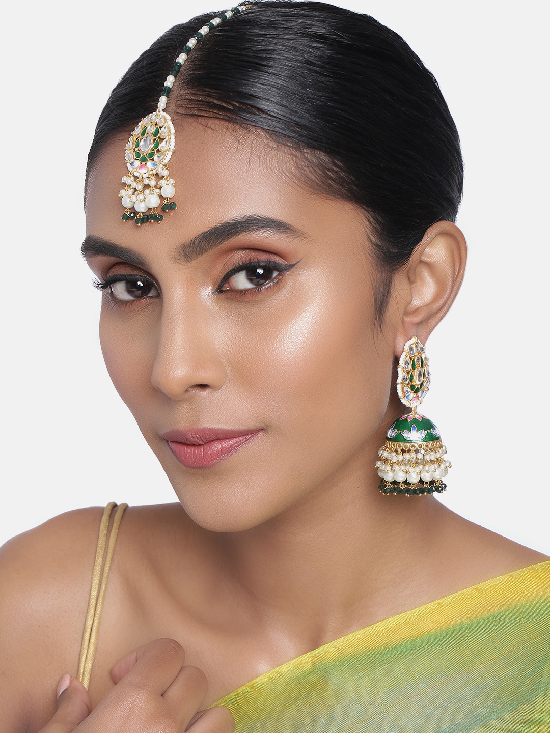 

Peora Gold Plated & Green Meenakari Jewellery Set