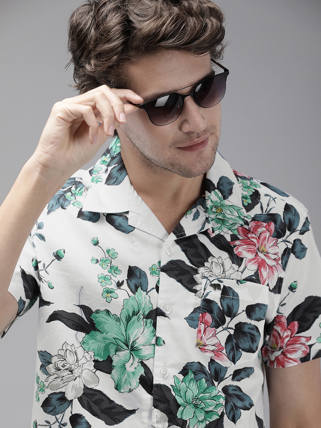 

THE BEAR HOUSE Men White Slim Fit Floral Printed Casual Shirt