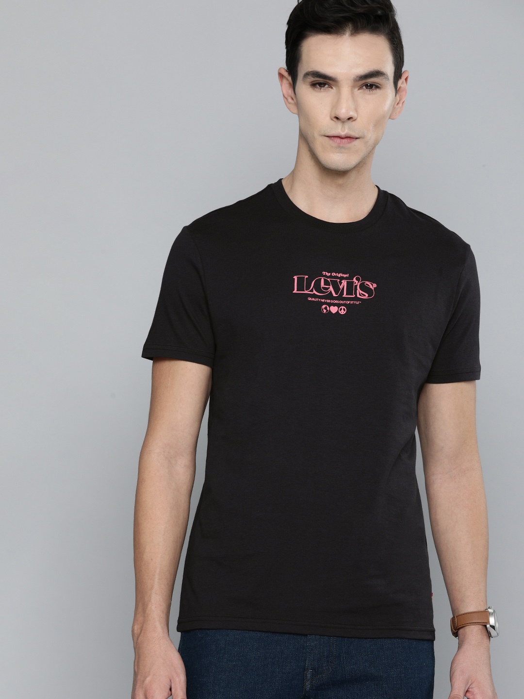 

Levis Men Black Pure Cotton Printed Pure Cotton T-shirt