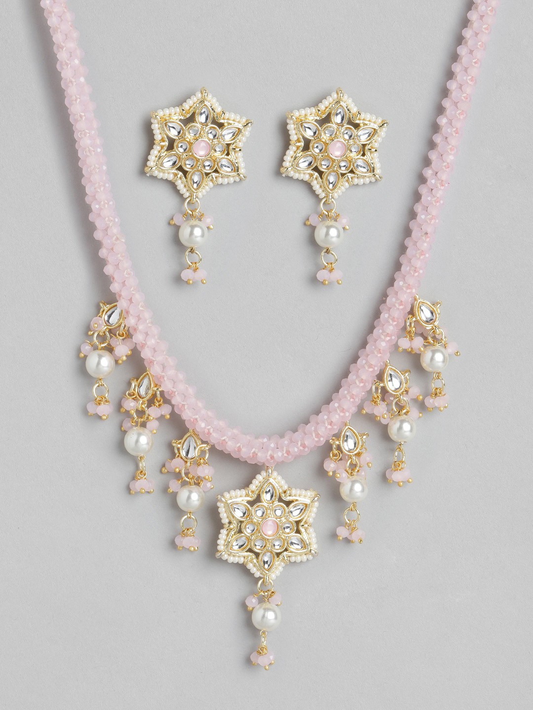

Melani Borsa Pink Gold-Plated Kundan Studded & Beaded Jewellery Set