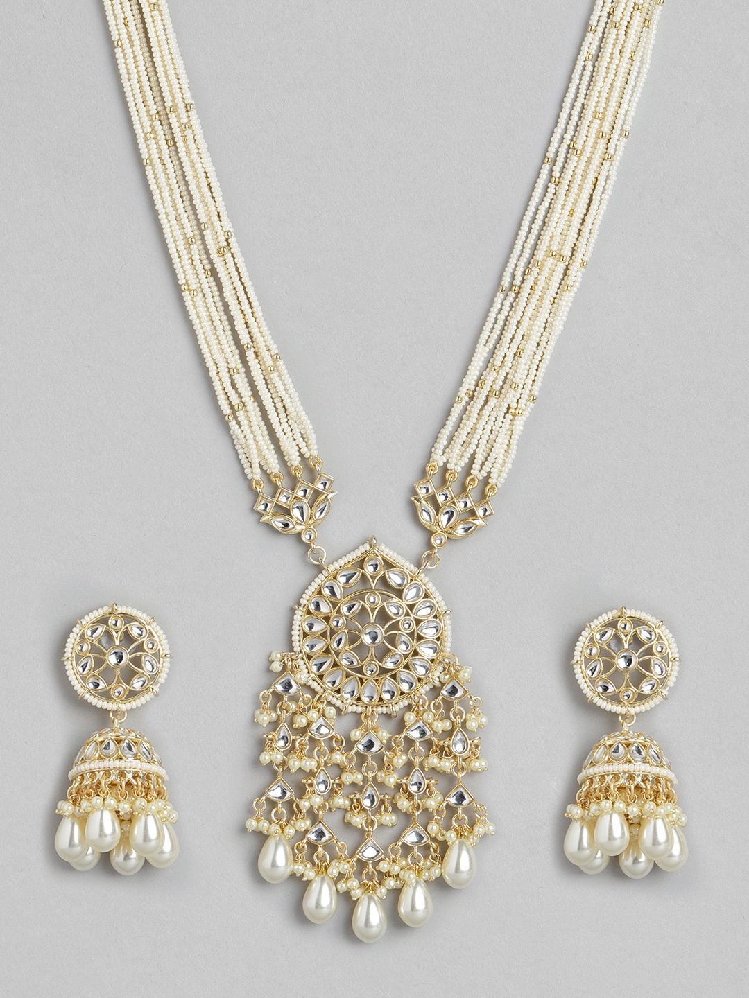 

Melani Borsa Off-White Gold-Plated Kundan Studded & Beaded Jewellery Set