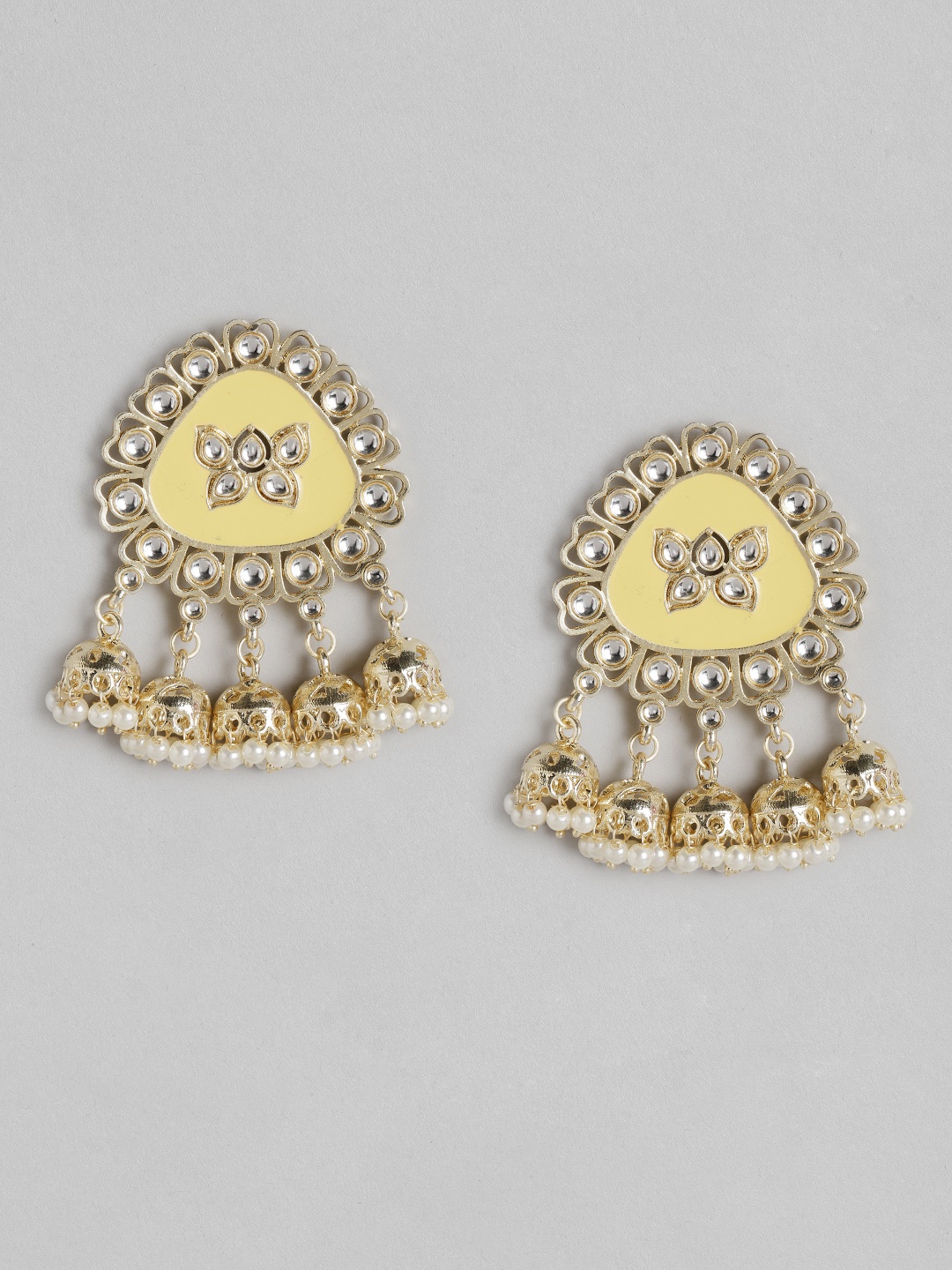 

Melani Borsa Yellow Gold-Plated Kundan Studded & Beaded Handcrafted Drop Earrings