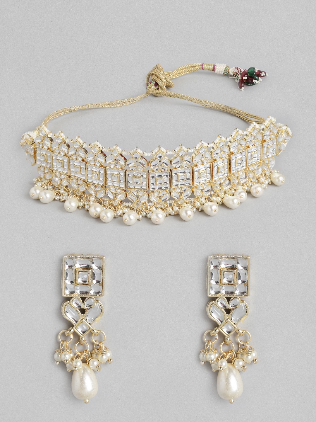 

Melani Borsa Off-White Gold-Plated Kundan-Studded & Beaded Jewellery Set