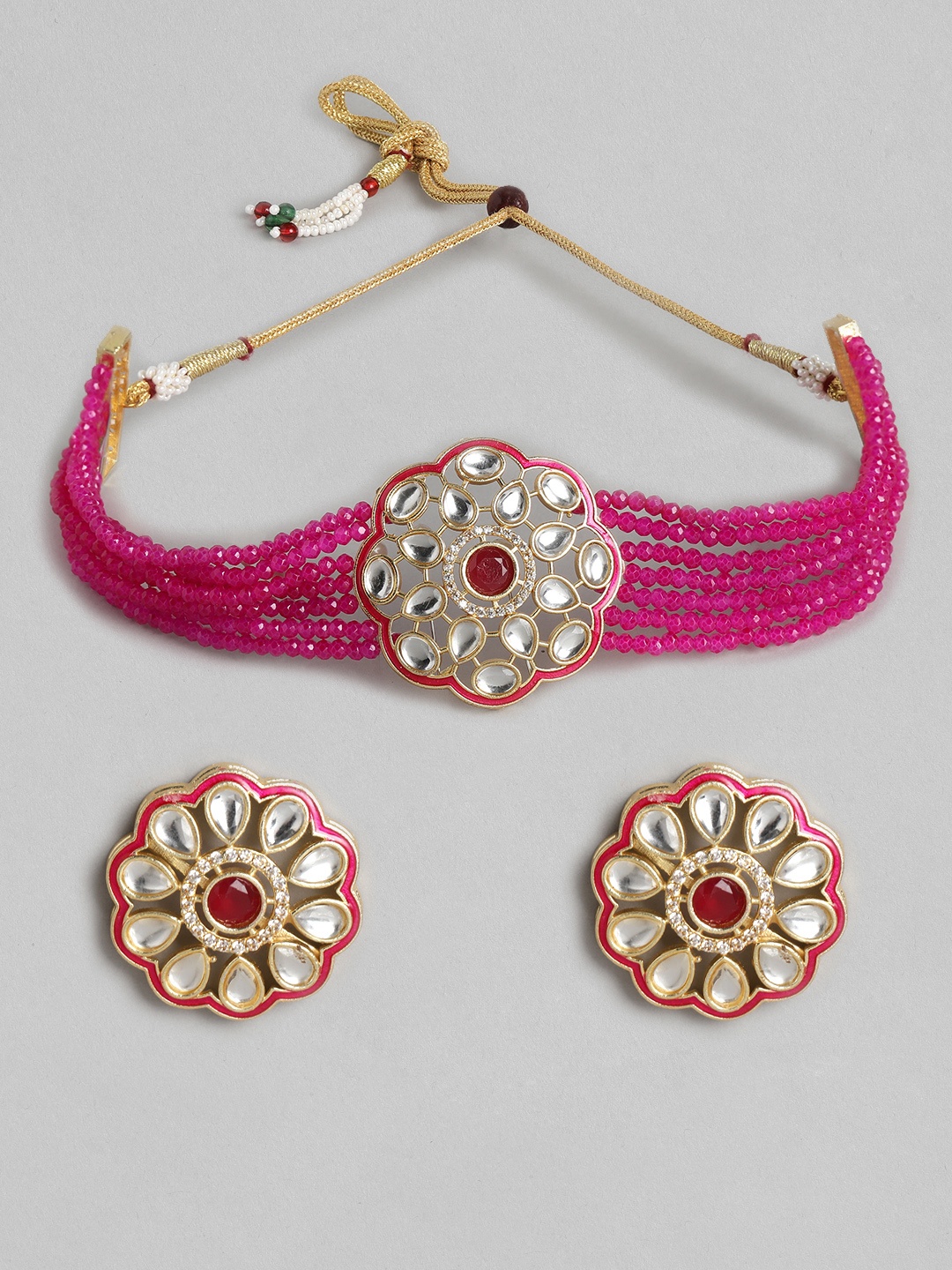 

Melani Borsa Pink Gold-Plated Kundan Studded & Beaded Jewellery Set