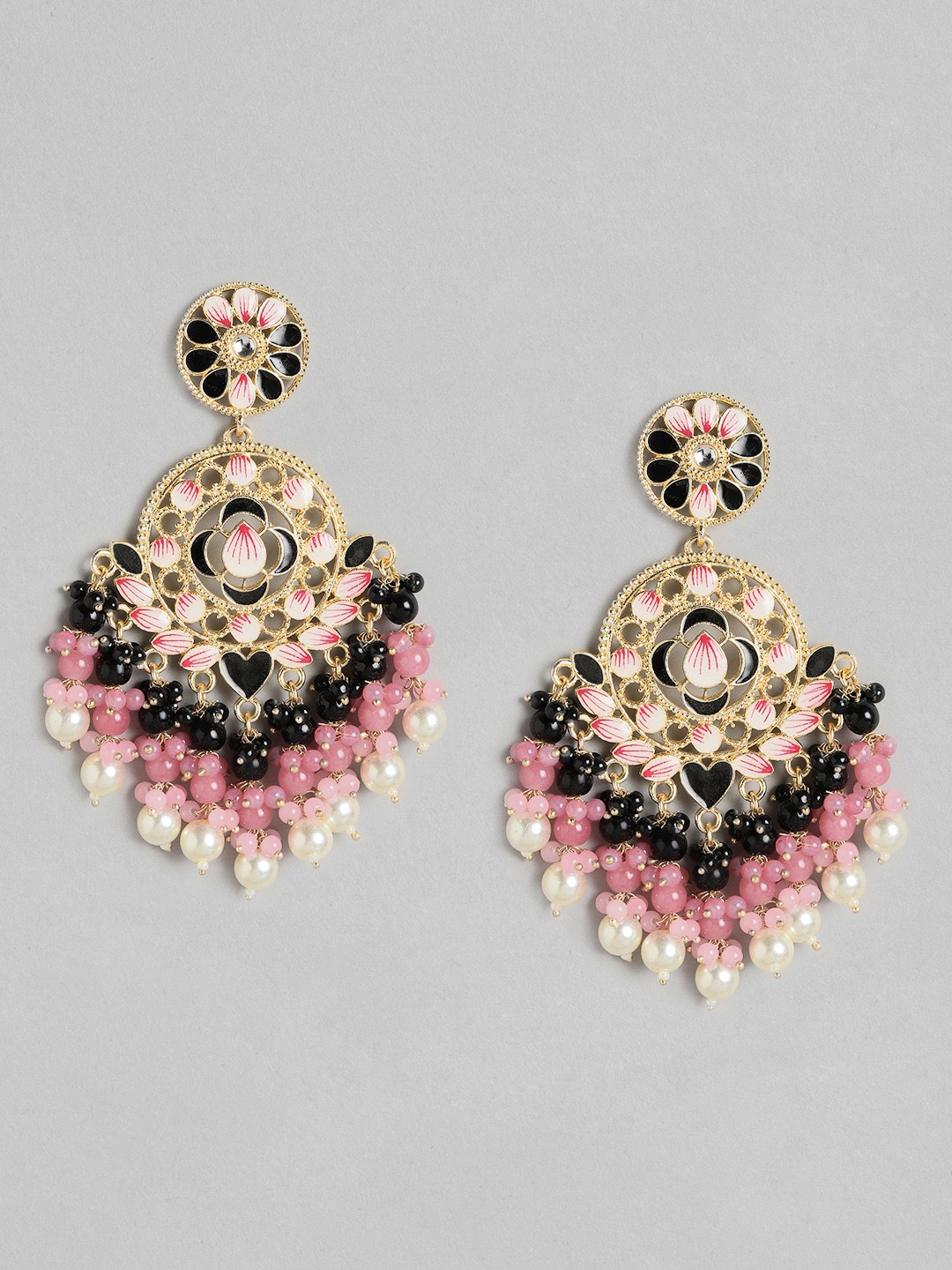 

Melani Borsa Pink & Off-White Gold-Plated Handcrafted Beaded Classic Drop Earrings