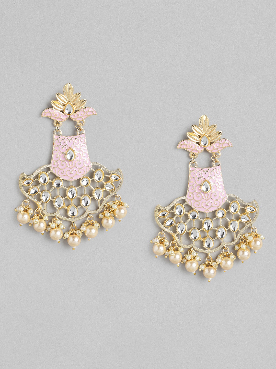 

Melani Borsa Pink Gold-Plated Kundan Studded & Beaded Handcrafted Classic Drop Earrings