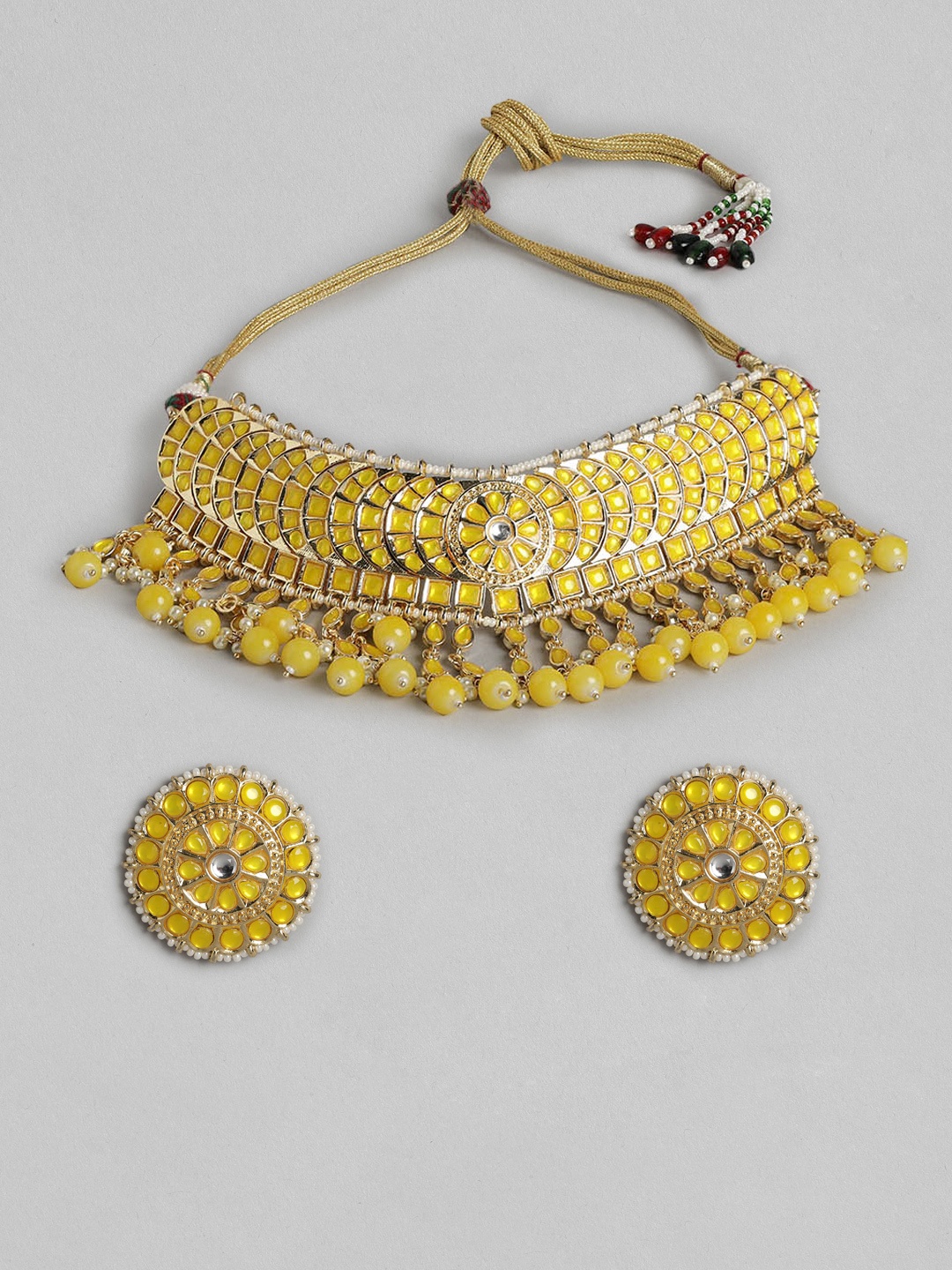 

Melani Borsa Yellow Gold-Plated Kundan Studded & Beaded Jewellery Set