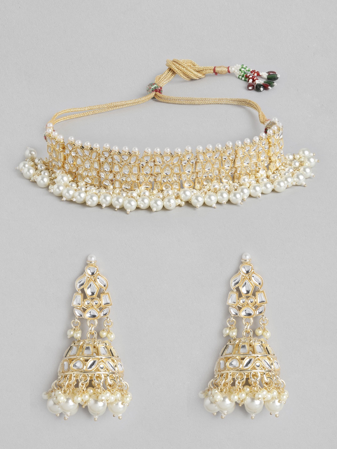

Melani Borsa Off-White Gold-Plated Kundan-Studded & Beaded Jewellery Set