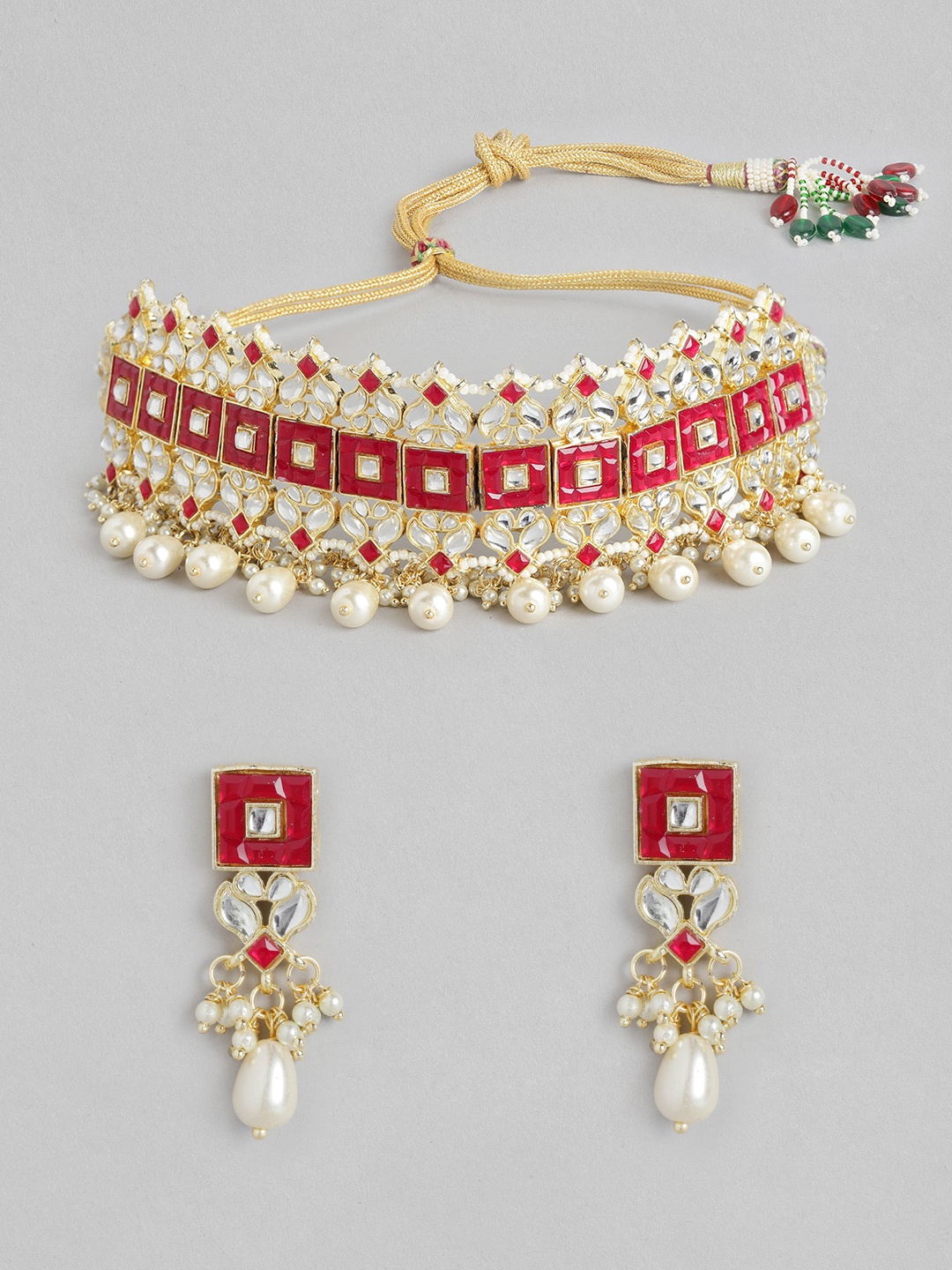

Melani Borsa Pink Gold-Plated Kundan Studded & Beaded Jewellery Set