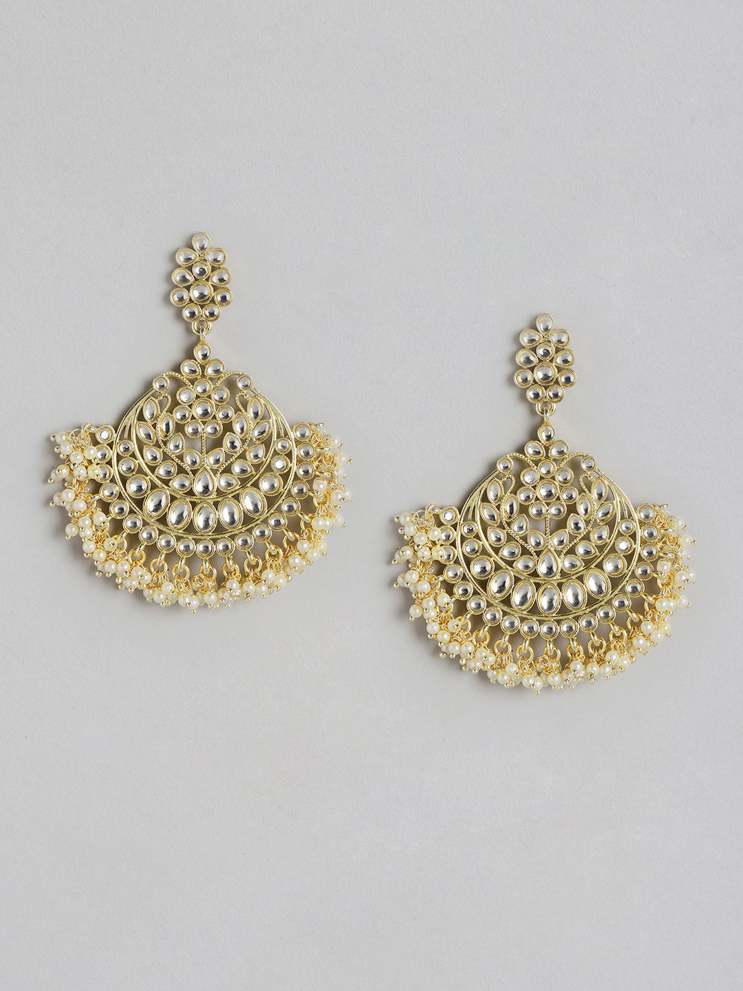 

Melani Borsa Off White Gold-Plated Kundan Studded & Beaded Handcrafted Chandbalis